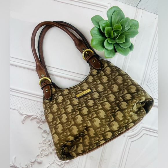 Y2K Rosetti Faux Leather Canvas Beige Tan And Brown Bag Multi Compartments small - Picture 1 of 13